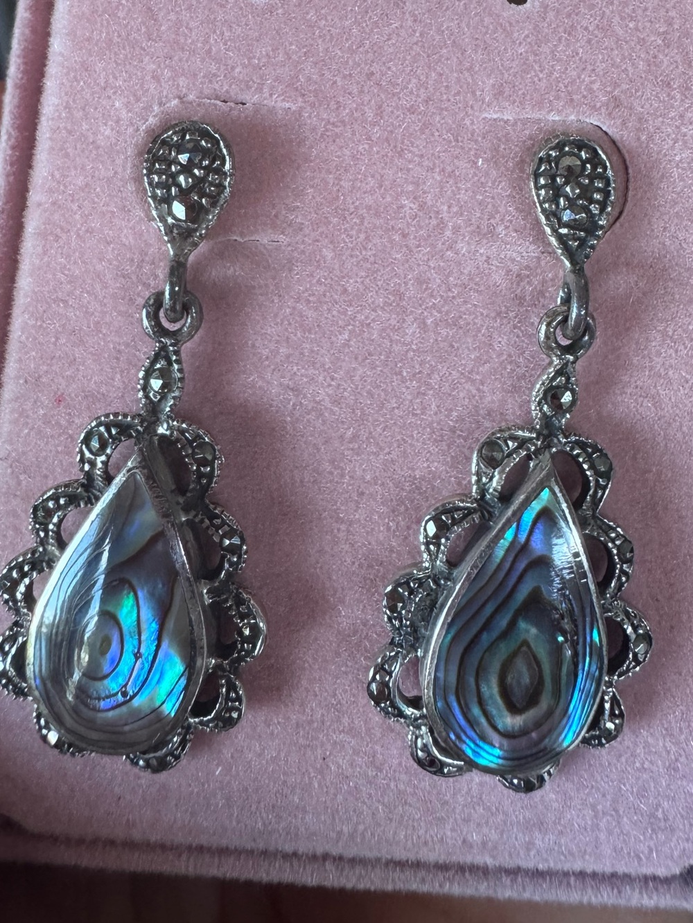 Sterling Silver & 
Abalone Teardrop Dangle Earrings